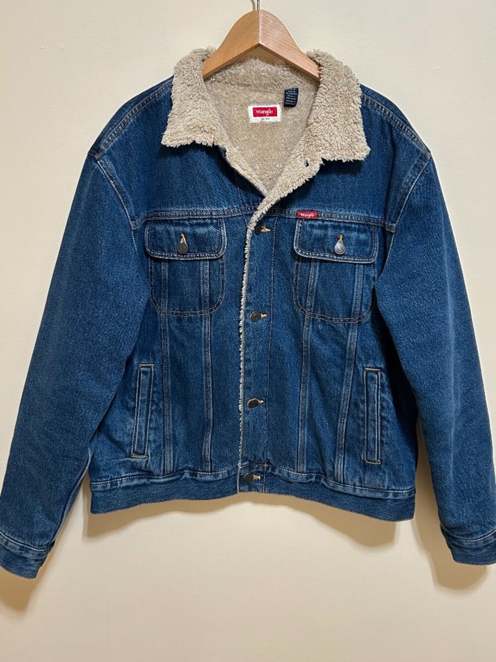 Wrangler Denim Sherpa Lined Trucker Jacket Mens Size L